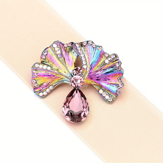 Stylish Rhinestone Feather Brooch - Multi-functional Silk Scarf Buckle & Corsage Pin for Women, Badges, and Colorful Pins