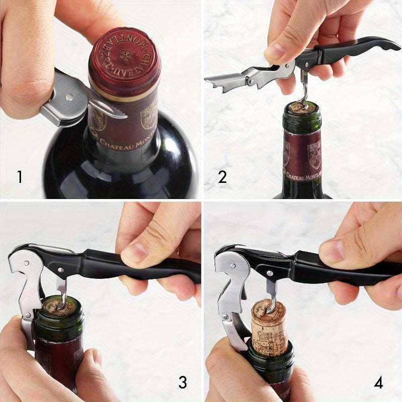 Stainless steel wine opener with foil cutter, seahorse design, multi-functional, perfect Christmas gift, no power required.