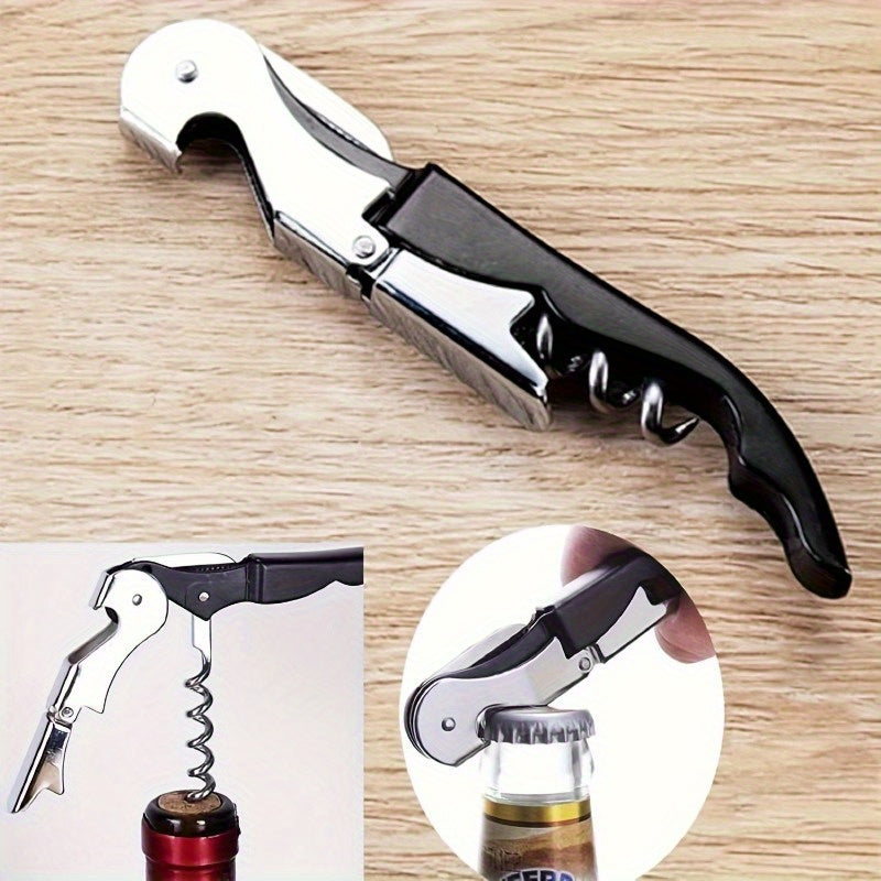 Stainless steel wine opener with foil cutter, seahorse design, multi-functional, perfect Christmas gift, no power required.