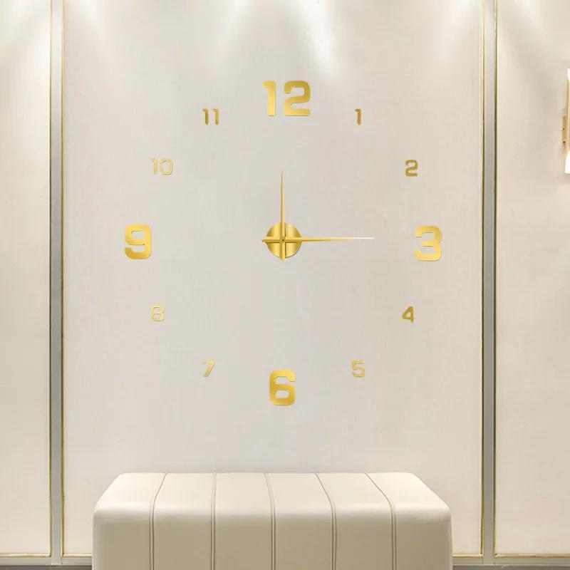 Large 3D DIY wall clock with mirror surface stickers, battery powered, irregular shape, acrylic plastic material, battery not included. Perfect frameless decorative clock for home, office