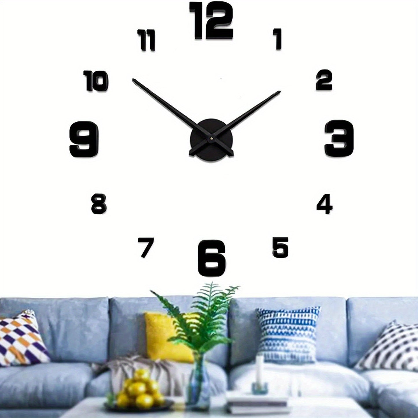 Large 3D DIY wall clock with mirror surface stickers, battery powered, irregular shape, acrylic plastic material, battery not included. Perfect frameless decorative clock for home, office