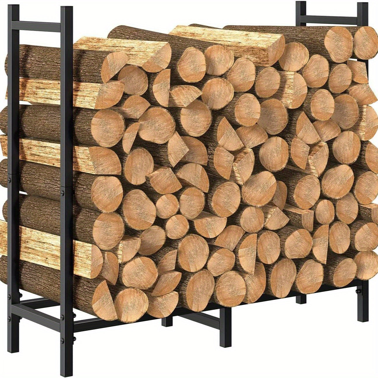 Adjustable Firewood Rack - This heavy-duty outdoor/indoor wood storage organizer for fireplaces is made of durable metal with a black powder coating and measures 79.25cm in length.