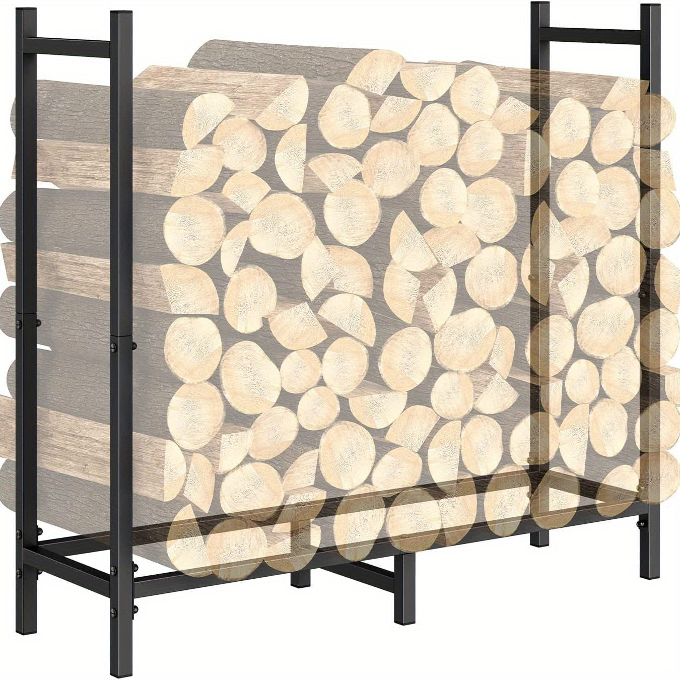 Adjustable Firewood Rack - This heavy-duty outdoor/indoor wood storage organizer for fireplaces is made of durable metal with a black powder coating and measures 79.25cm in length.