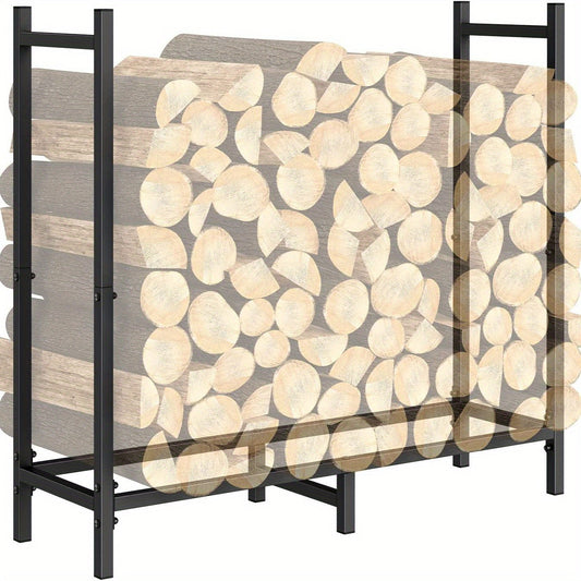 Adjustable Firewood Rack - This heavy-duty outdoor/indoor wood storage organizer for fireplaces is made of durable metal with a black powder coating and measures 79.25cm in length.