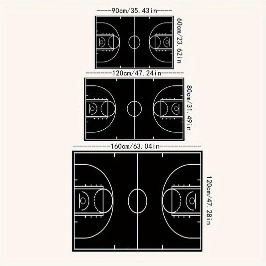 Durable Basketball Court Design Area Mat made with Crystal Velvet Polyester Fiber, Non-Slip and Machine Washable. Perfect for Indoor Office or Bedroom Decor. Available in 3 Sizes. Ideal as an Office Floor Mat or for Sports Theme Decor.