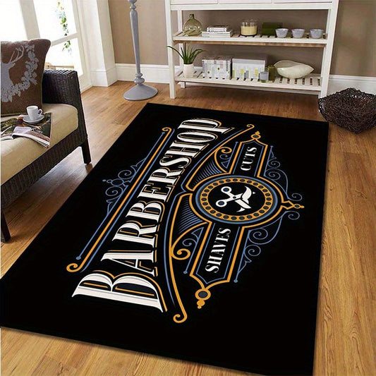 Barbershop Art Door Mat: Non-Slip Rug made of Polyester, Easy to Clean in Machine, Suitable for Indoor Office & Bedroom Decor, Available in 3 Sizes.