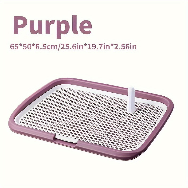 Large dog potty training tray for dogs up to 49.9 KG with removable mesh and post, made of durable plastic. Hygienic, easy-to-clean indoor puppy pad.