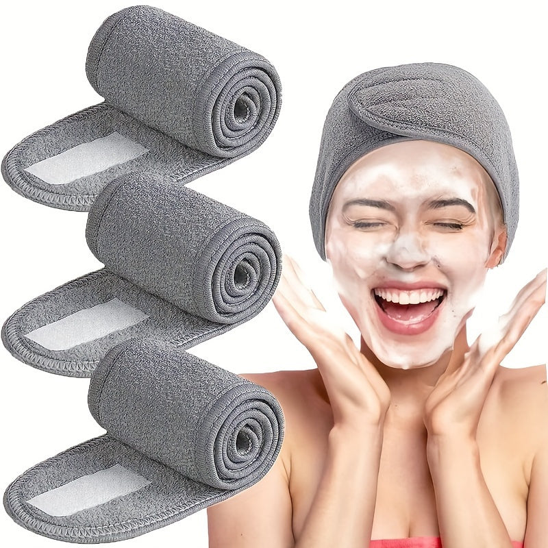 3 Pack of Casual Style Cotton Blend Knit Hair Bands with Polyester and Spandex - Adjustable Spa Headbands for Face Washing, Makeup, and Shower Use for All Hair Types