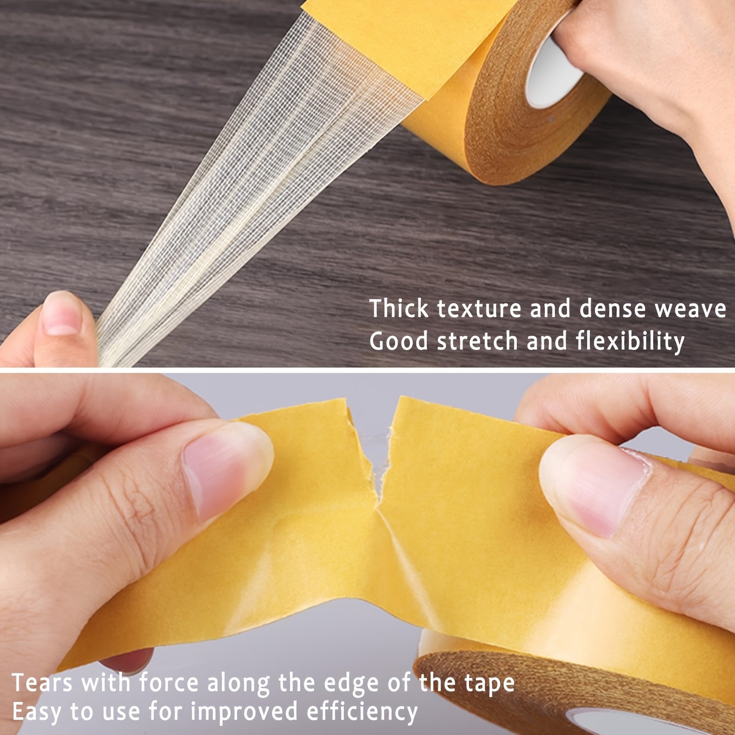 Durable double-sided tape, 1.98cm x 20.12m - Waterproof adhesive with fiberglass mesh for walls & glass, suitable for various surfaces.