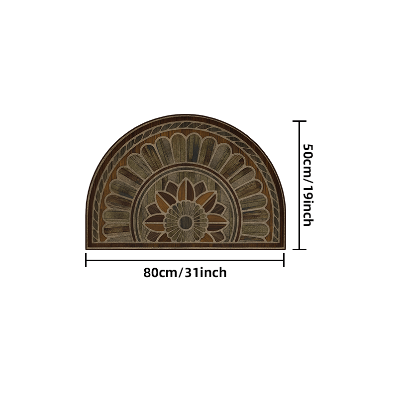 Semi-Circular Door Mat with Retro Wood Grain Design: Available in 50cm/19inch and 60cm/23inch Sizes - Features Non-Slip, Thick Material, and Hand Washable qualities.