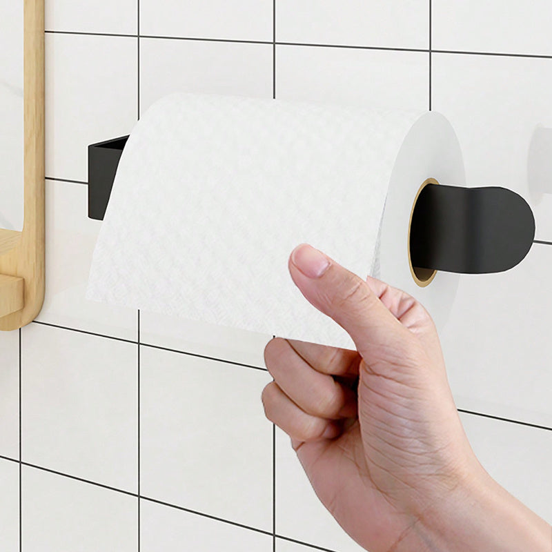 Self-adhesive toilet paper holder for bathroom and kitchen.