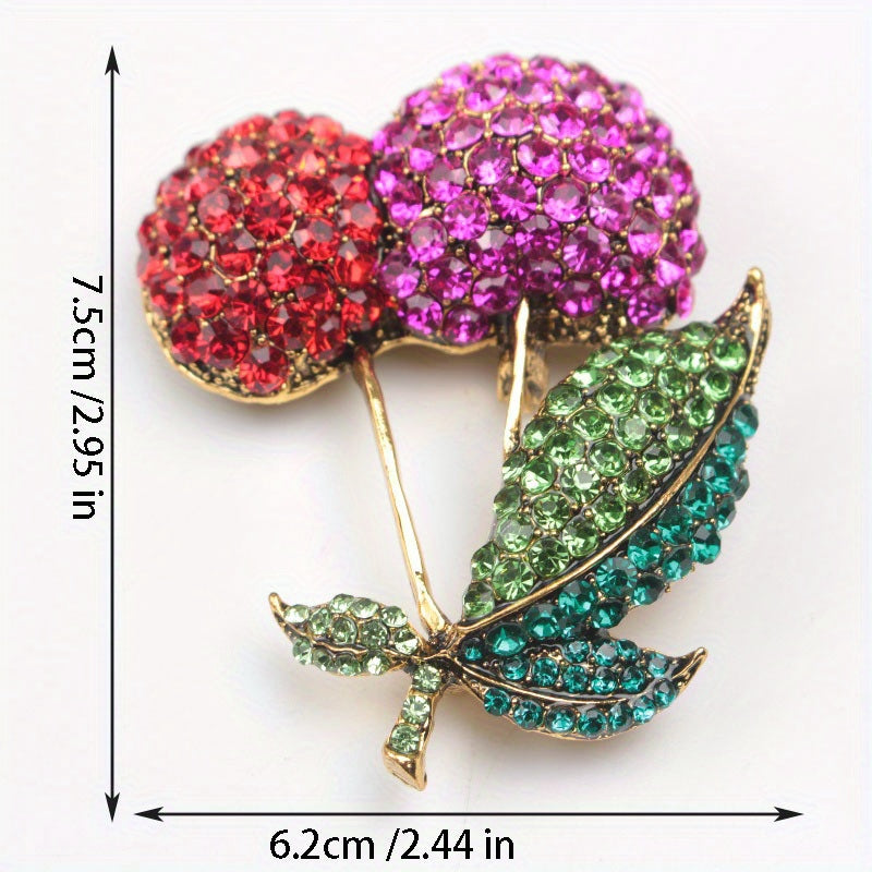 Elegant Rhinestone Cherry Brooch, Stunning Fruit-Shaped Pin with Glittering Diamond Accents, Stylish Gift for Her