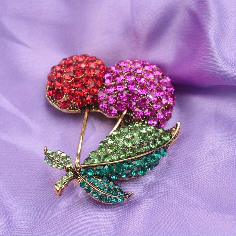 Elegant Rhinestone Cherry Brooch, Stunning Fruit-Shaped Pin with Glittering Diamond Accents, Stylish Gift for Her