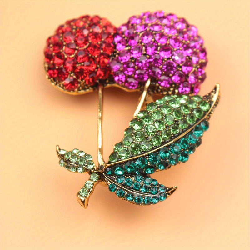 Elegant Rhinestone Cherry Brooch, Stunning Fruit-Shaped Pin with Glittering Diamond Accents, Stylish Gift for Her