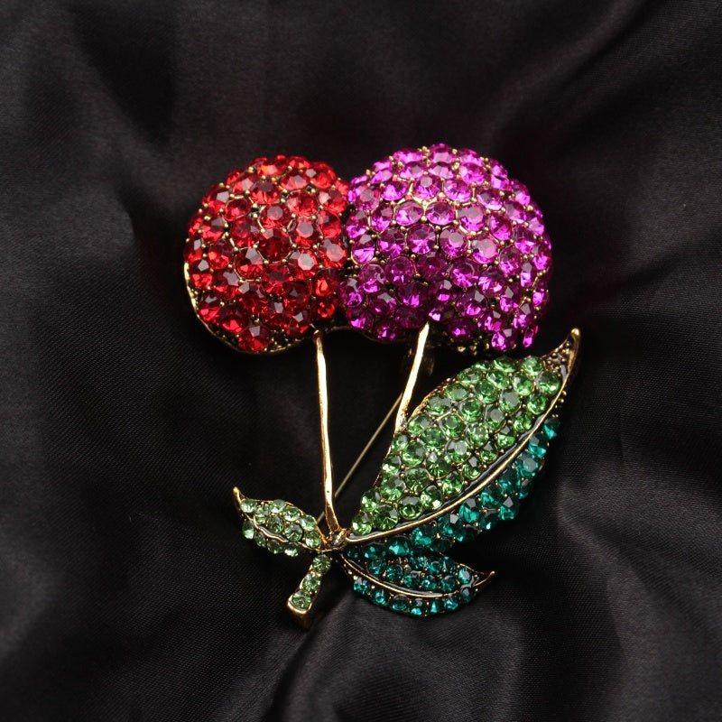 Elegant Rhinestone Cherry Brooch, Stunning Fruit-Shaped Pin with Glittering Diamond Accents, Stylish Gift for Her