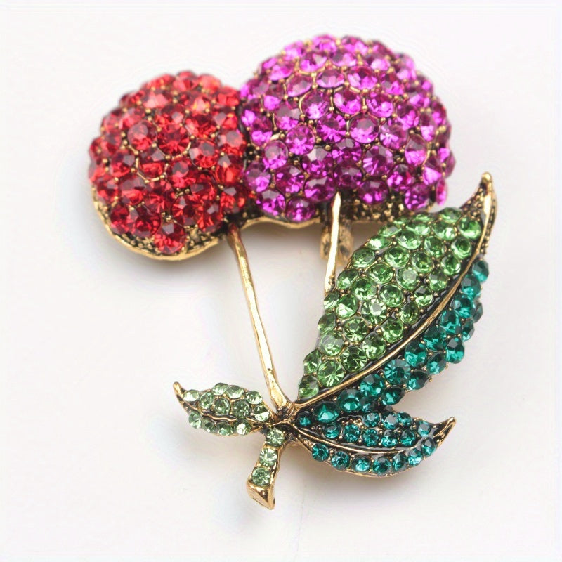 Elegant Rhinestone Cherry Brooch, Stunning Fruit-Shaped Pin with Glittering Diamond Accents, Stylish Gift for Her