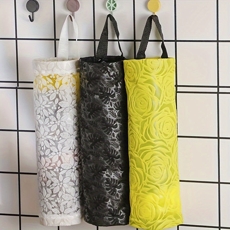 Waterproof PVC Wall Hanging Organizer for Plastic Bags - Linen Textured Dispenser with Convenient Bottom Dispensing Feature