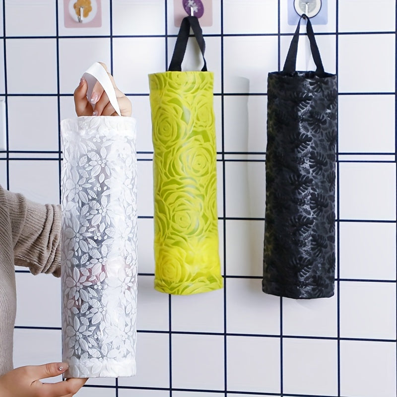 Waterproof PVC Wall Hanging Organizer for Plastic Bags - Linen Textured Dispenser with Convenient Bottom Dispensing Feature