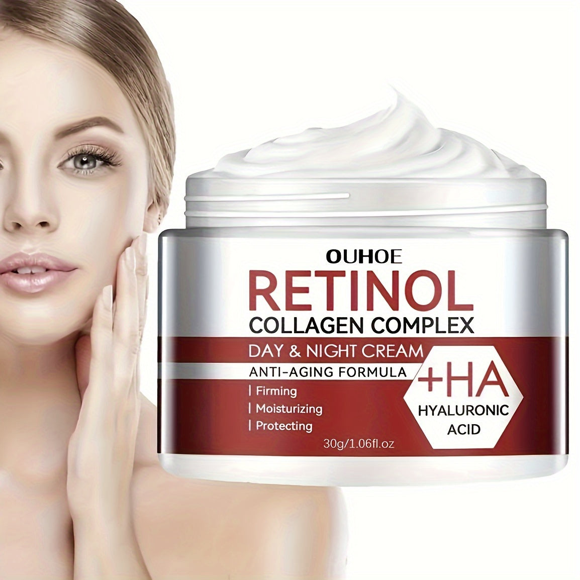 Retinol Collagen Complex Face Cream with Hyaluronic Acid, Vitamin C+E - Hydrating Gel Moisturizer for All Skin Types, Unisex-Adult - Alcohol-Free, Soothes Dry Skin, Improves Elasticity