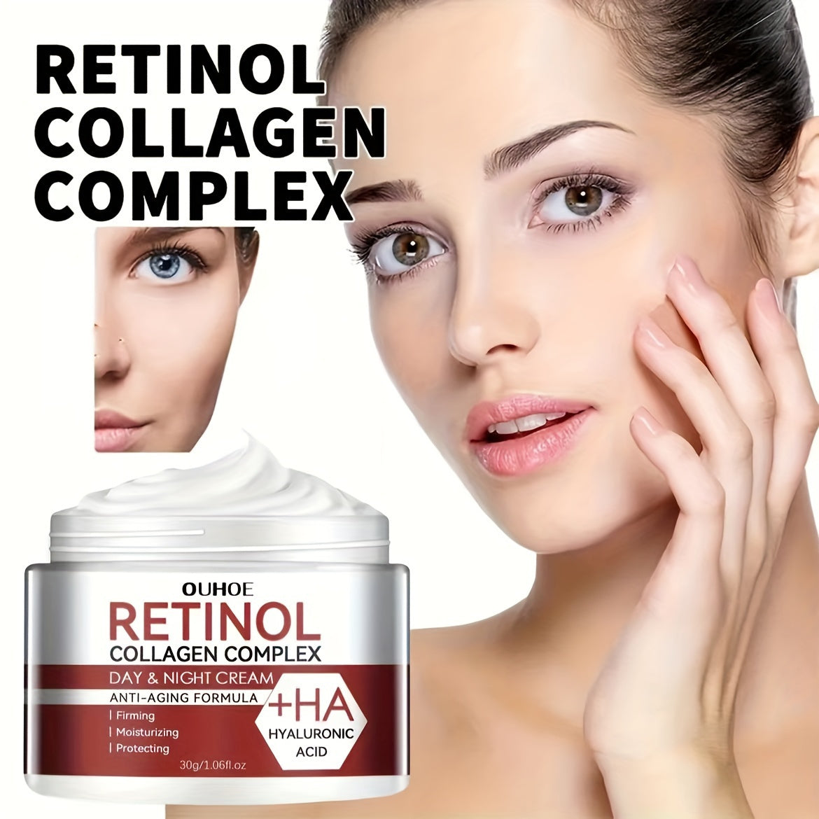 Retinol Collagen Complex Face Cream with Hyaluronic Acid, Vitamin C+E - Hydrating Gel Moisturizer for All Skin Types, Unisex-Adult - Alcohol-Free, Soothes Dry Skin, Improves Elasticity