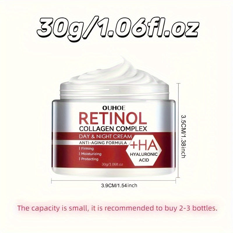 Retinol Collagen Complex Face Cream with Hyaluronic Acid, Vitamin C+E - Hydrating Gel Moisturizer for All Skin Types, Unisex-Adult - Alcohol-Free, Soothes Dry Skin, Improves Elasticity