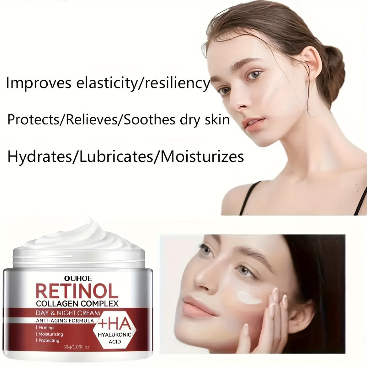 Retinol Collagen Complex Face Cream with Hyaluronic Acid, Vitamin C+E - Hydrating Gel Moisturizer for All Skin Types, Unisex-Adult - Alcohol-Free, Soothes Dry Skin, Improves Elasticity