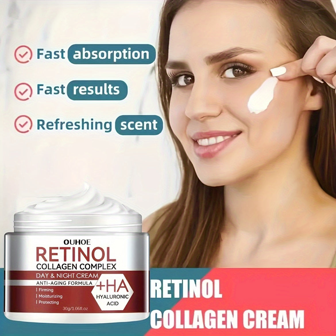 Retinol Collagen Complex Face Cream with Hyaluronic Acid, Vitamin C+E - Hydrating Gel Moisturizer for All Skin Types, Unisex-Adult - Alcohol-Free, Soothes Dry Skin, Improves Elasticity