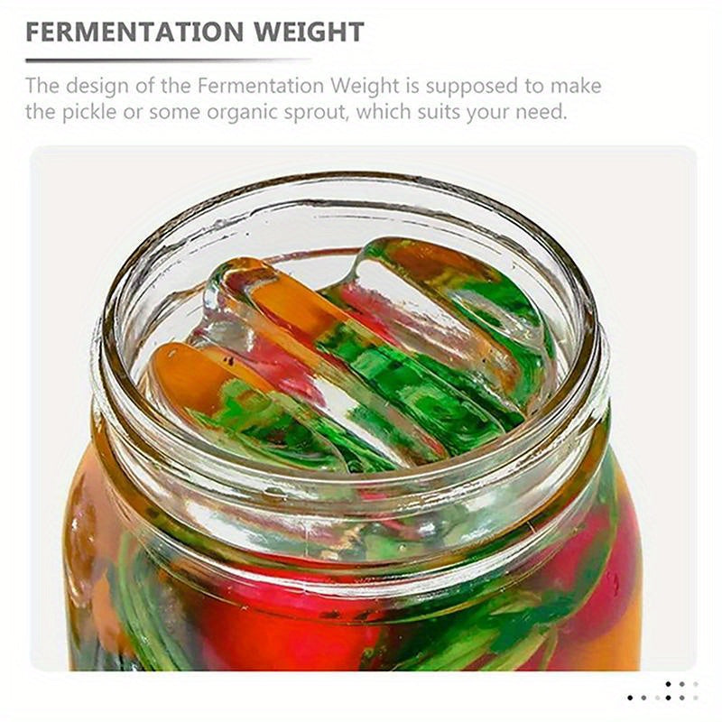 Glass fermentation weight lid for wide mouth Mason jars ensures the perfect fermentation of pickles, kimchi, and sour cucumbers. This easy-to-use kitchen gadget, a stone weight, is ideal for fermenting your favorite vegetables.