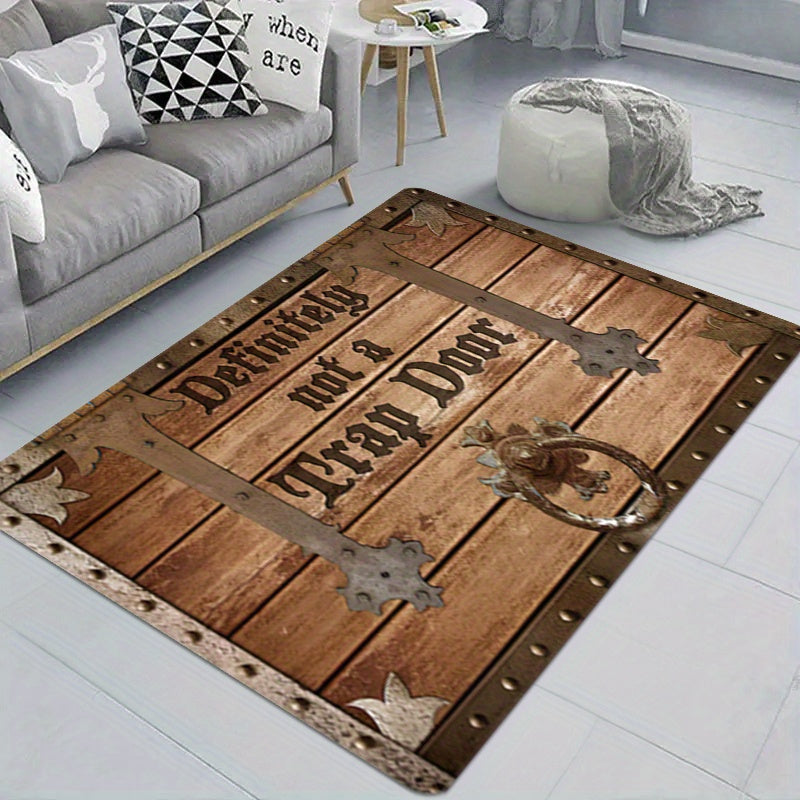 1pc Funny "Absolutely not a Trap Door" Polyester Doormat with Non-Slip Backing, Easy to Clean Floor Mat for Bedroom, Living Room, and Hotel Decor - Soft 1cm Sponge Padding