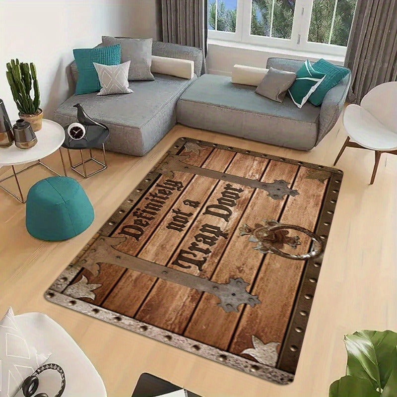 1pc Funny "Absolutely not a Trap Door" Polyester Doormat with Non-Slip Backing, Easy to Clean Floor Mat for Bedroom, Living Room, and Hotel Decor - Soft 1cm Sponge Padding