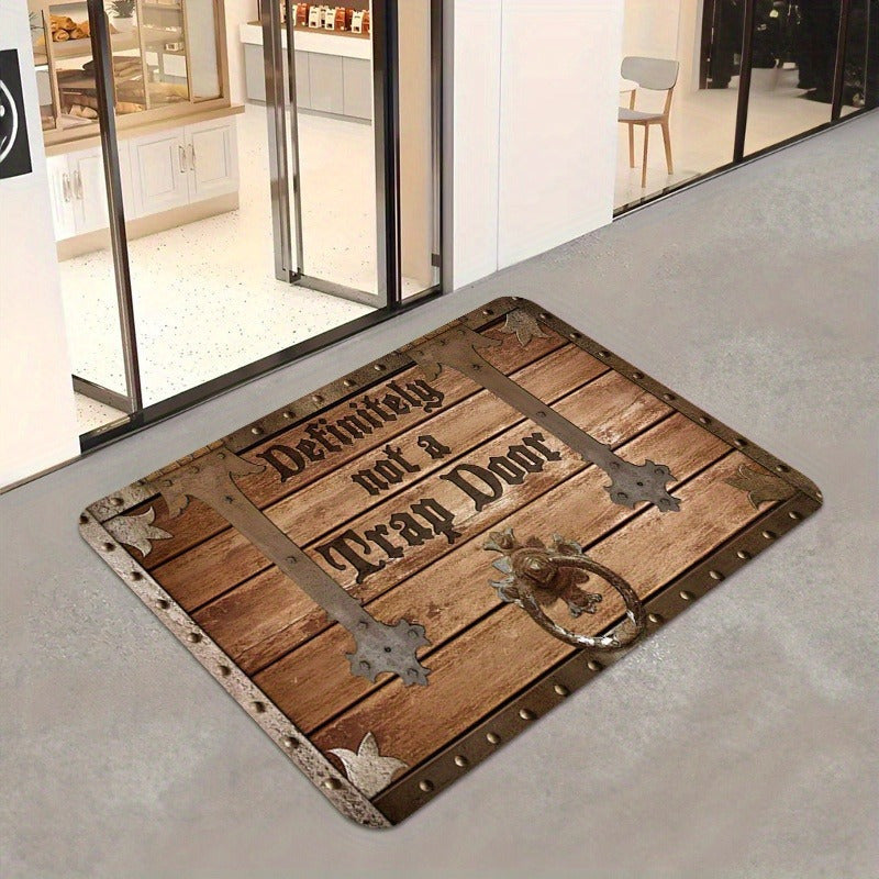 1pc Funny "Absolutely not a Trap Door" Polyester Doormat with Non-Slip Backing, Easy to Clean Floor Mat for Bedroom, Living Room, and Hotel Decor - Soft 1cm Sponge Padding