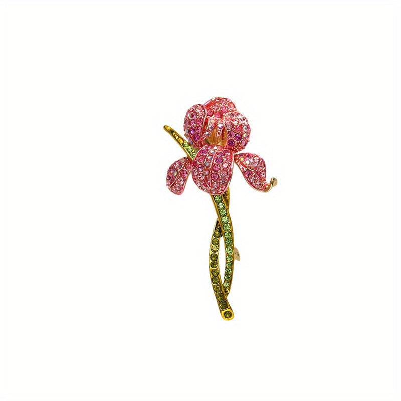 Luxurious Floral Rhinestone Brooch Pin - Shimmering Crystal Flower Design Novelty Badge for Both Men and Women - High-end Fashion Accessory for Apparel and Handbags