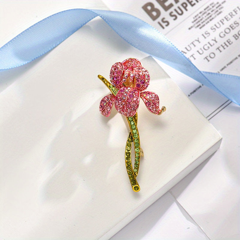 Luxurious Floral Rhinestone Brooch Pin - Shimmering Crystal Flower Design Novelty Badge for Both Men and Women - High-end Fashion Accessory for Apparel and Handbags