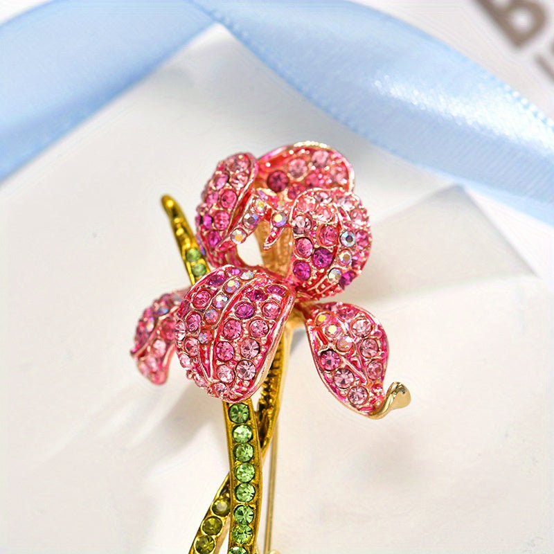 Luxurious Floral Rhinestone Brooch Pin - Shimmering Crystal Flower Design Novelty Badge for Both Men and Women - High-end Fashion Accessory for Apparel and Handbags