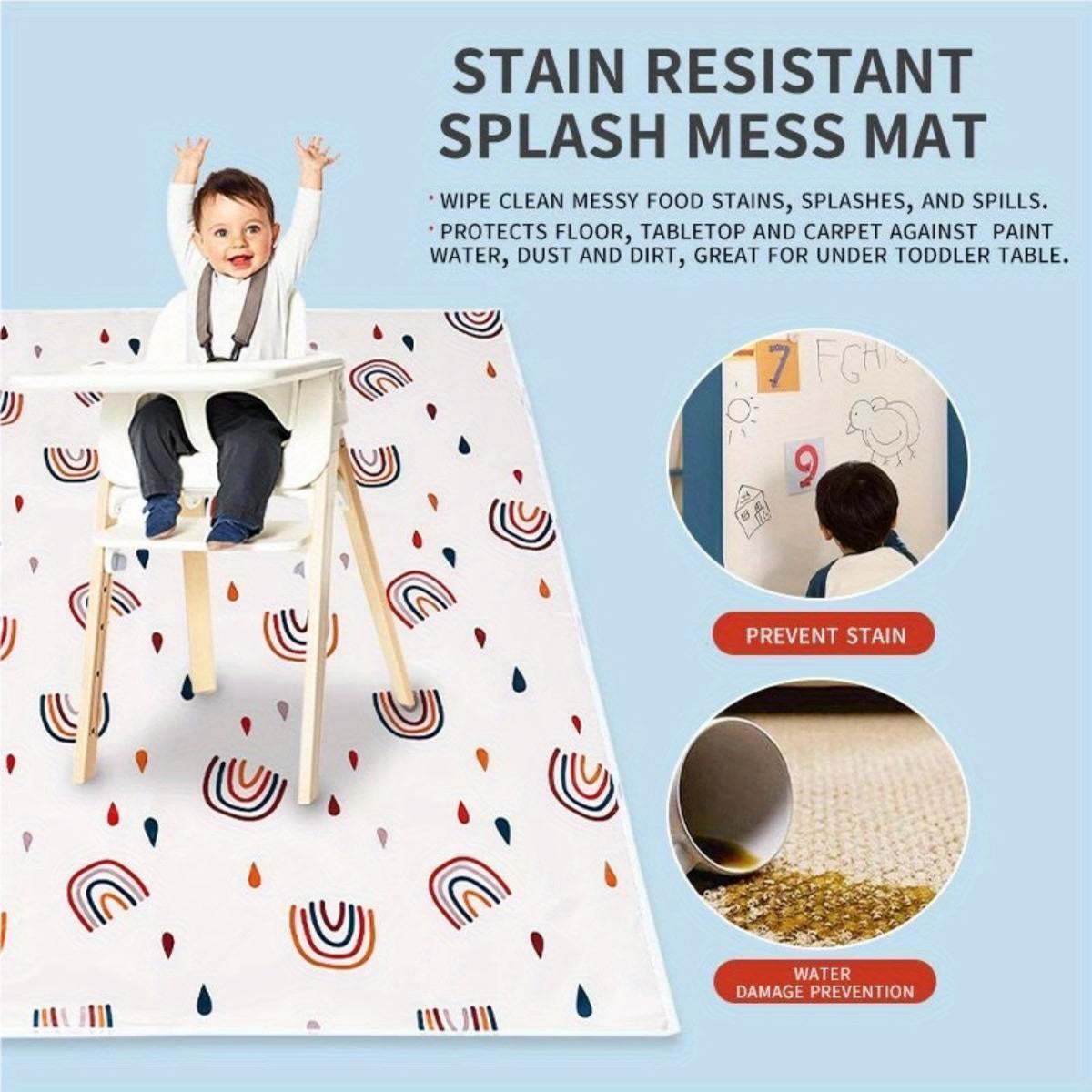 Cheerful Waterproof Kids Feeding Mat - Non-Slip, Easy-to-Clean High Chair Splash Guard with Vibrant Design