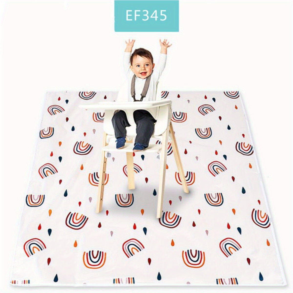 Cheerful Waterproof Kids Feeding Mat - Non-Slip, Easy-to-Clean High Chair Splash Guard with Vibrant Design