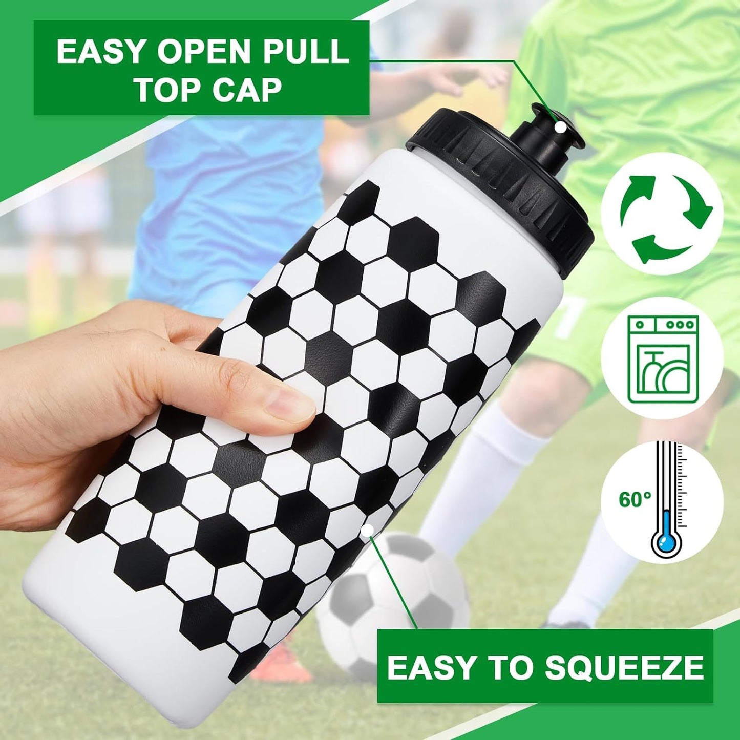 Lightweight hexagonal sports water bottle made of BPA-free, durable plastic with an easy-pull lid, perfect for school sports and outdoor activities for boys and girls.