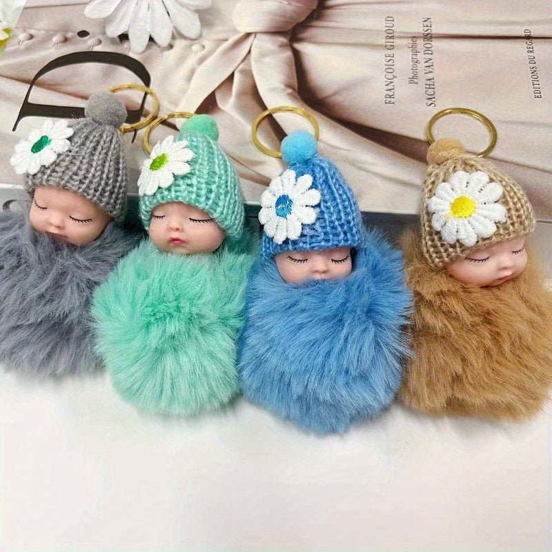 Set of 10 Plush Sleeping Doll Keychains, Featuring Street Style Hat Details - Perfect for Christmas, Valentine's Day, Halloween, or Mother's Day Gifts. Made from Polyester Fiber, these adorable doll pendants are a must-have accessory.