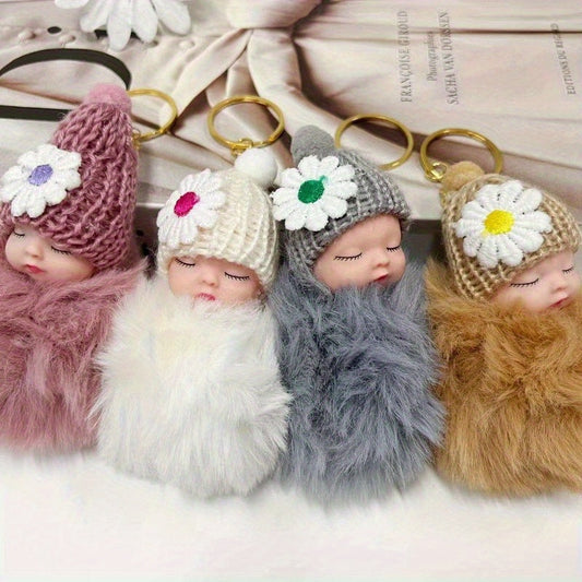 Set of 10 Plush Sleeping Doll Keychains, Featuring Street Style Hat Details - Perfect for Christmas, Valentine's Day, Halloween, or Mother's Day Gifts. Made from Polyester Fiber, these adorable doll pendants are a must-have accessory.