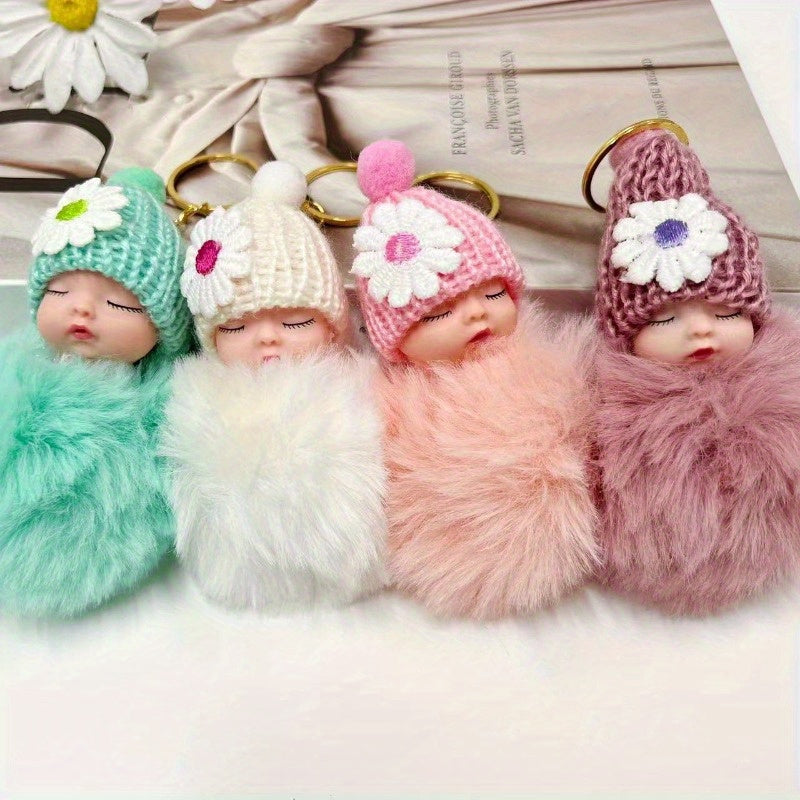 Set of 10 Plush Sleeping Doll Keychains, Featuring Street Style Hat Details - Perfect for Christmas, Valentine's Day, Halloween, or Mother's Day Gifts. Made from Polyester Fiber, these adorable doll pendants are a must-have accessory.