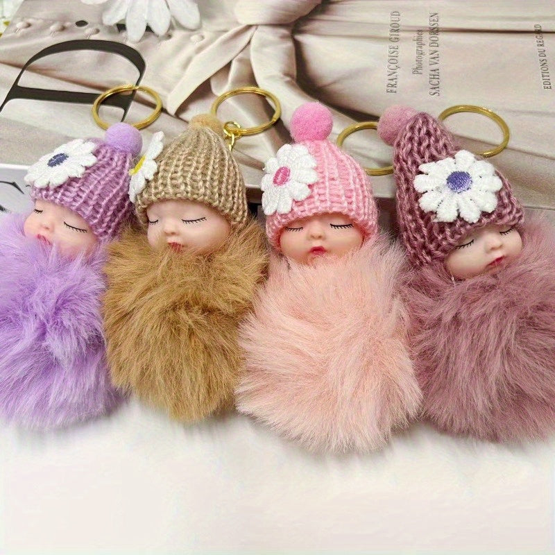 Set of 10 Plush Sleeping Doll Keychains, Featuring Street Style Hat Details - Perfect for Christmas, Valentine's Day, Halloween, or Mother's Day Gifts. Made from Polyester Fiber, these adorable doll pendants are a must-have accessory.