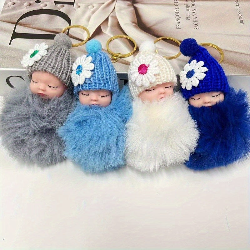 Set of 10 Plush Sleeping Doll Keychains, Featuring Street Style Hat Details - Perfect for Christmas, Valentine's Day, Halloween, or Mother's Day Gifts. Made from Polyester Fiber, these adorable doll pendants are a must-have accessory.