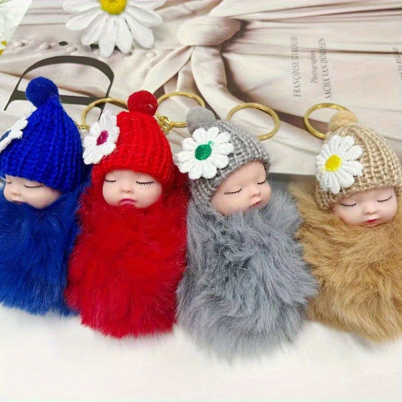 Set of 10 Plush Sleeping Doll Keychains, Featuring Street Style Hat Details - Perfect for Christmas, Valentine's Day, Halloween, or Mother's Day Gifts. Made from Polyester Fiber, these adorable doll pendants are a must-have accessory.