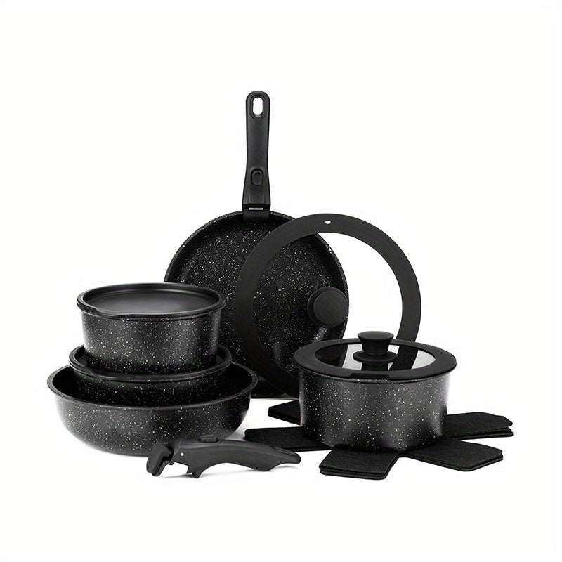 Nonstick Cookware Set with Detachable Handles - 15 Pieces, Induction Kitchen Cookware Sets Non Stick, Oven Safe Saucepan Set