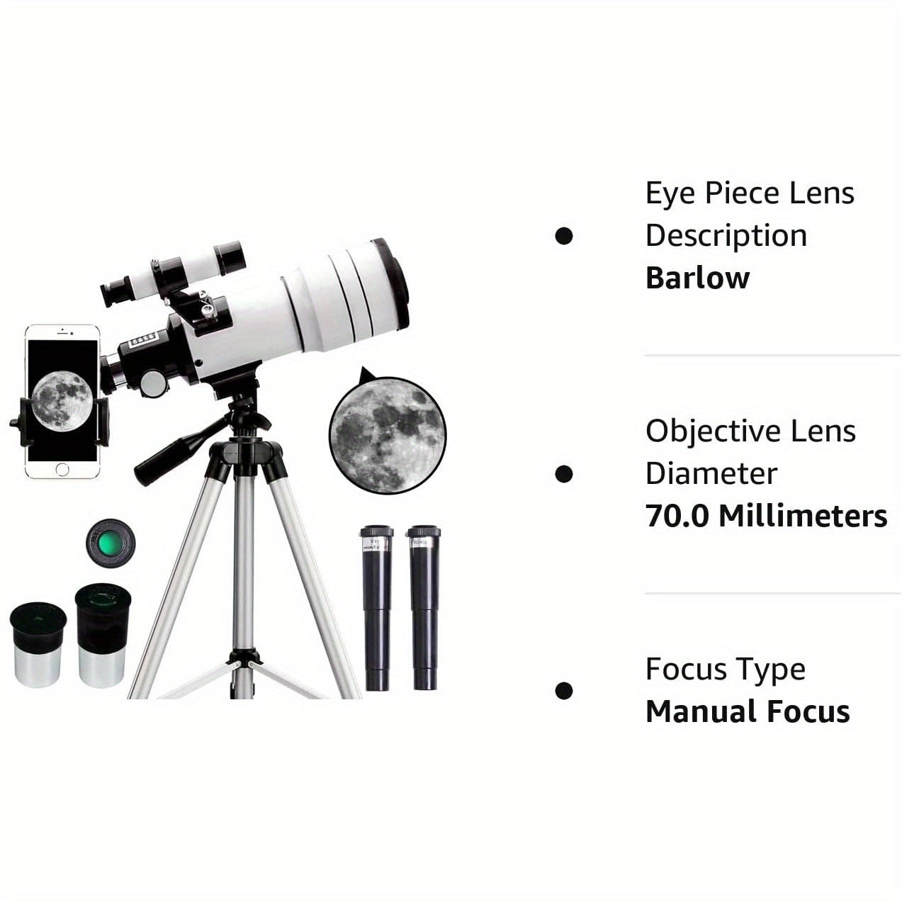 Afterwave Professional Astronomy Telescope - 75X Magnification, 70mm Objective Lens for Stargazing and Moon Watching. Ideal for Outdoor Camping and Travel.