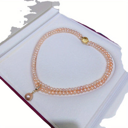 Stylish Double-Layered Pink Freshwater Pearl Necklace - A Versatile Fashion Statement for Women, Ideal Gift