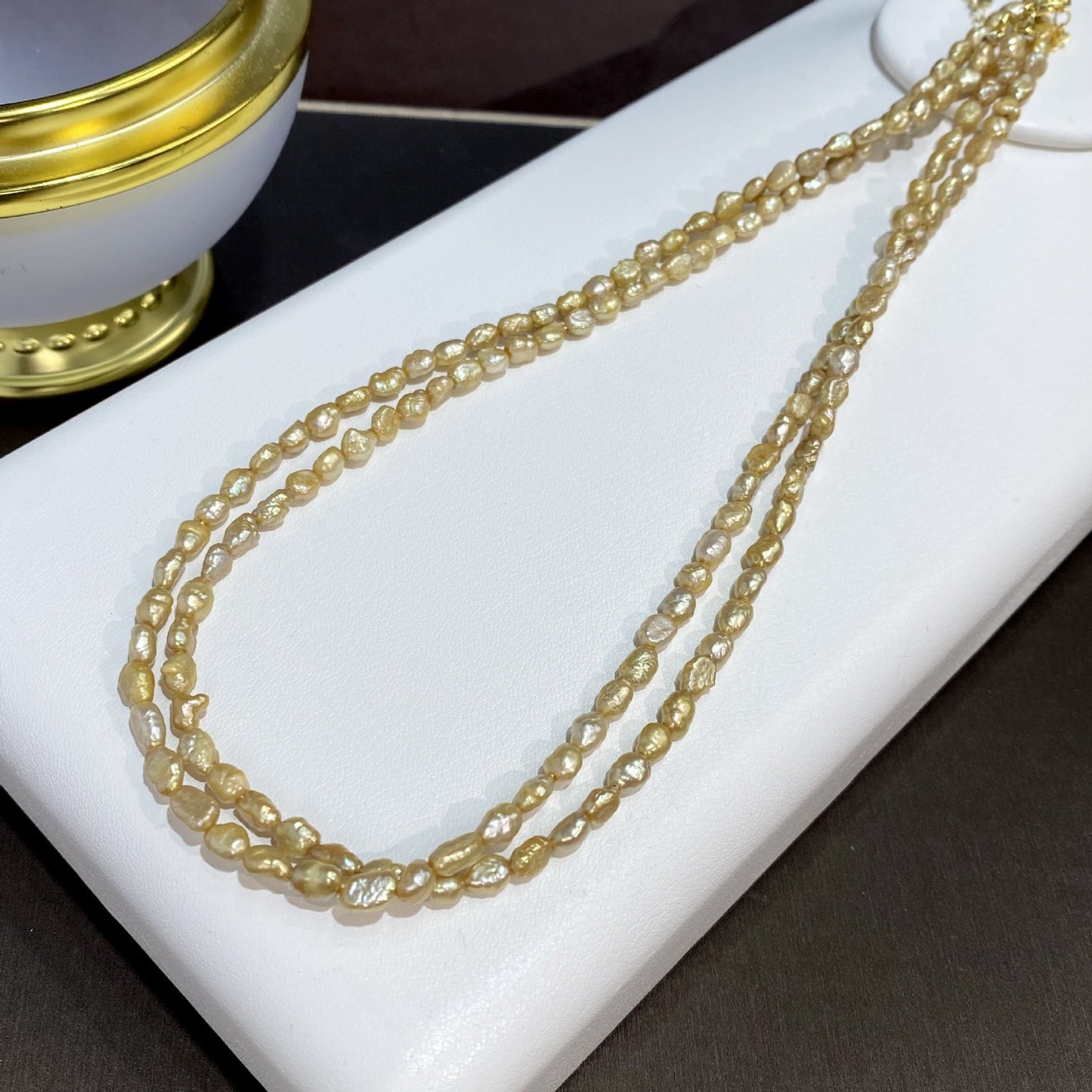 Women's Vintage Style Freshwater Baroque Pearl Necklace, featuring Natural Golden Pearls in a Multi-Strand design with No Plating. This elegant necklace is perfect for both daily wear and special occasions. It makes an ideal gift for Mardi Gras