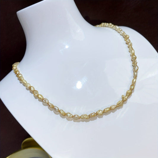 Women's Vintage Style Freshwater Baroque Pearl Necklace, featuring Natural Golden Pearls in a Multi-Strand design with No Plating. This elegant necklace is perfect for both daily wear and special occasions. It makes an ideal gift for Mardi Gras