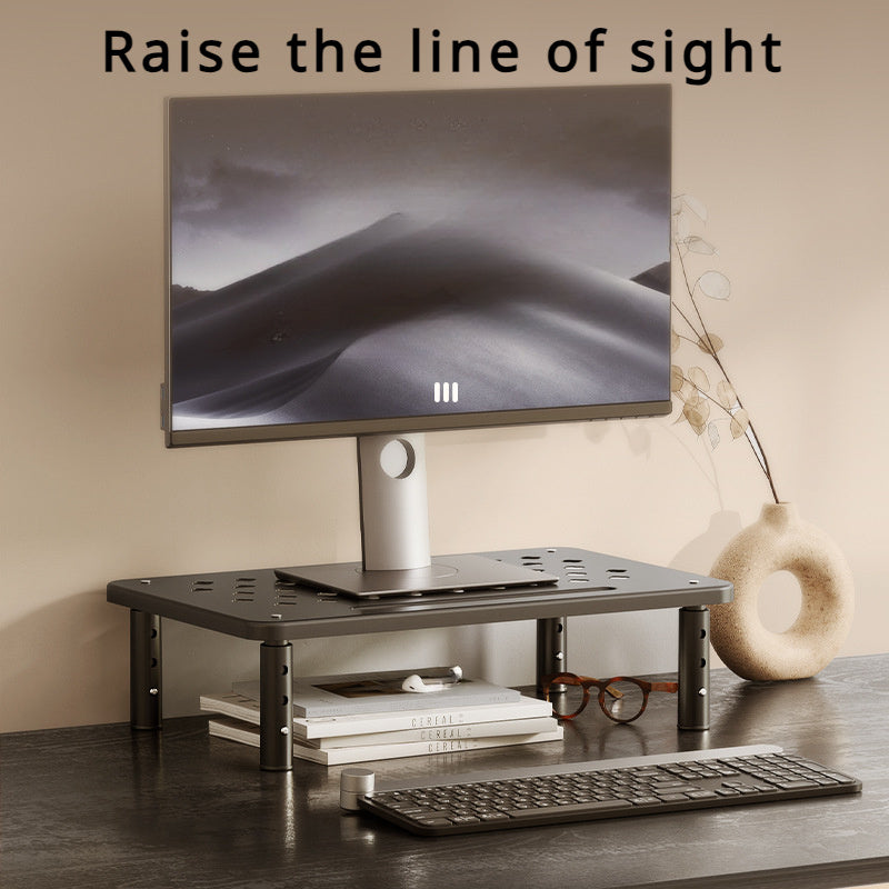 Carbon Steel Monitor Stand with Adjustable Height and Storage Shelf for Office Desk.