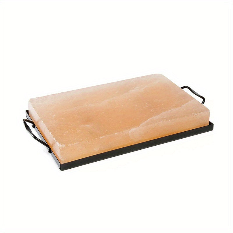 One piece of Himalayan salt block for grilling, cooking, cutting, and serving. Made from food-grade Himalayan pink salt stone with a stainless steel plate and recipe booklet included. A unique gift suitable for men, women, and chefs.